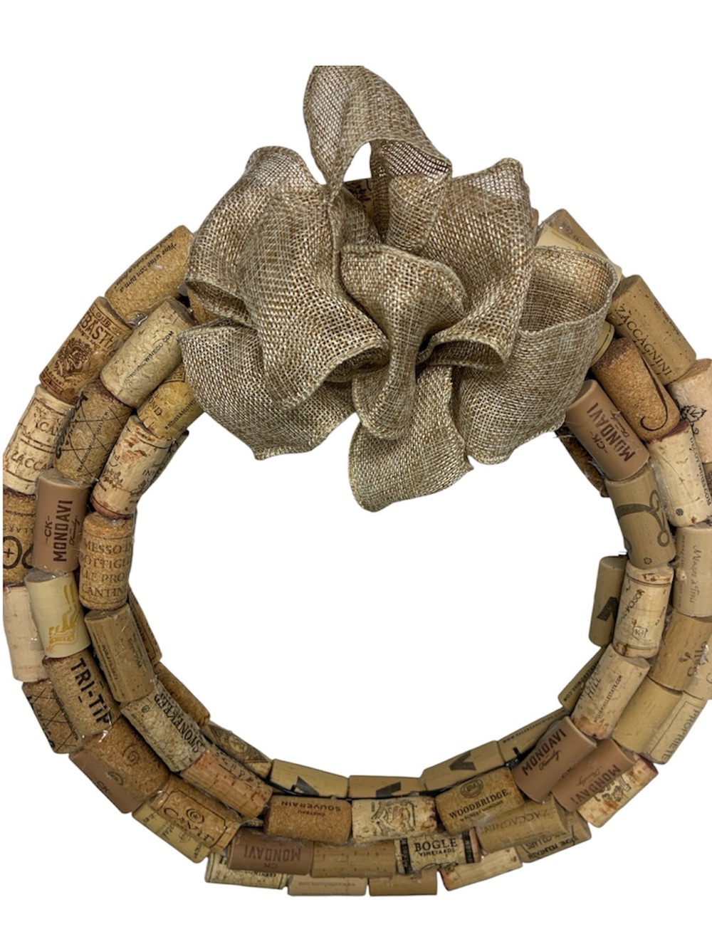 Burlap Bow Wine Cork Wreath - Neutral Brown Home Holiday Decor